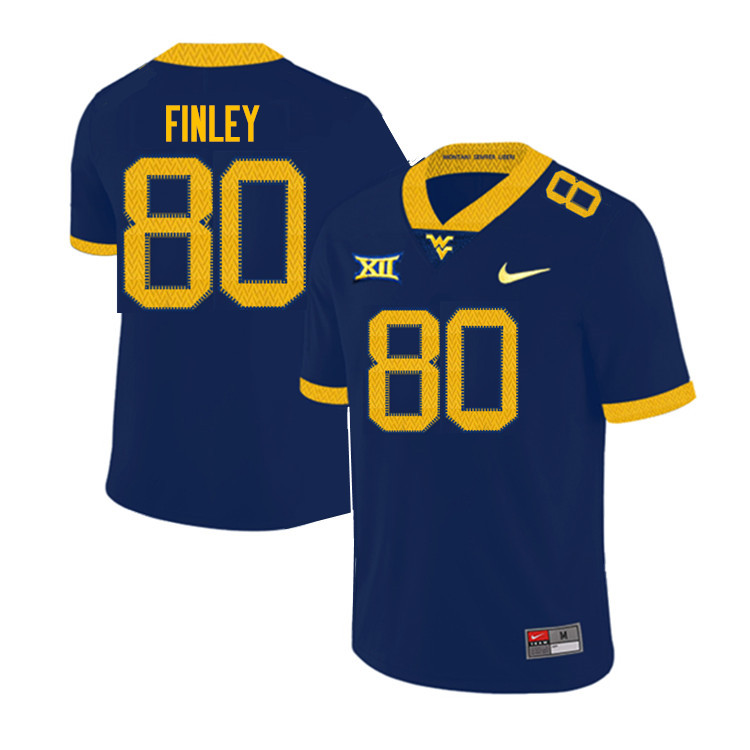 NCAA Men's Charles Finley West Virginia Mountaineers Navy #80 Nike Stitched Football College Authentic Jersey UI23P58HS
